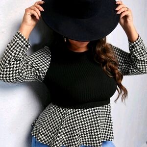 Never Used Brand New.Plus Houndstooth Peplum Tee